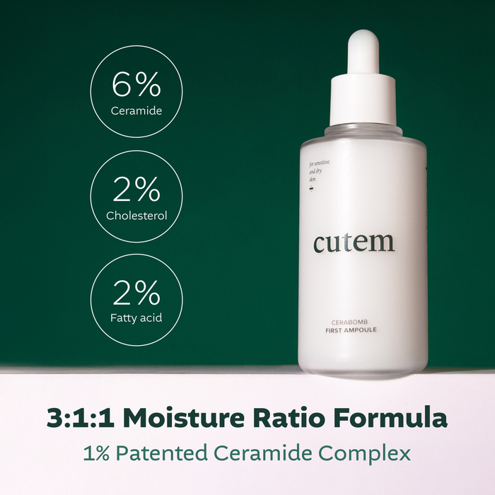 CUTEM Cerabomb First Ampoule | Ampułka rozświetlająco-regenerująca dla skóry wrażliwej i zmęczonej  | 50 ml