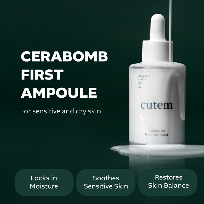 CUTEM Cerabomb First Ampoule | Ampułka rozświetlająco-regenerująca dla skóry wrażliwej i zmęczonej | 100 ml 