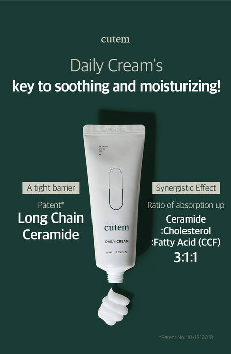 CUTEM Daily Cream | Codzienny krem nawilżający i regenerujący z ceramidami i peptydami | 75 ml