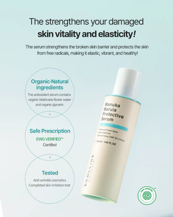 ECOLLINE Manuka Marula Protective Serum | Antyoksydacyjne serum ochronne z miodem manuka, olejem marula i ekstraktem z rumianku | 50 ml
