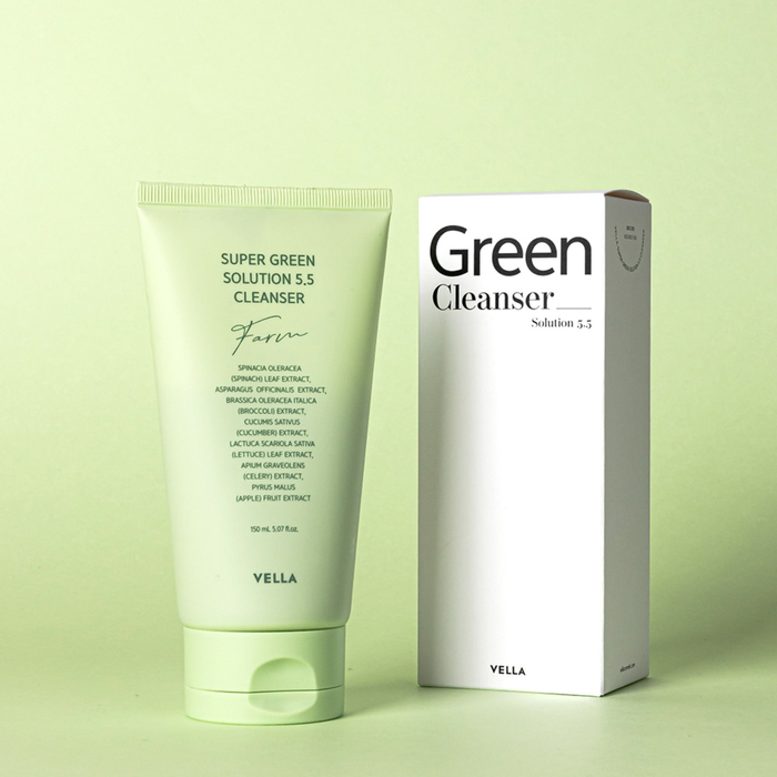 VELLA Super Green Solution 5.5. Cleanser | Wegański żel oczyszczający wspierający naturalną równowagę pH skóry | 150 ml