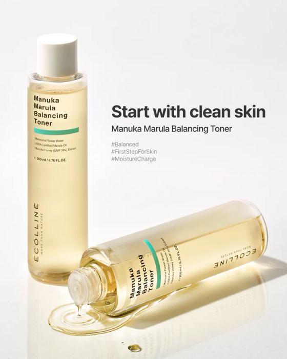 ECOLLINE Manuka Marula Balancing Toner | Łagodzący tonik z miodem manuka, olejem marula i wodą z rumianku | 200 ml