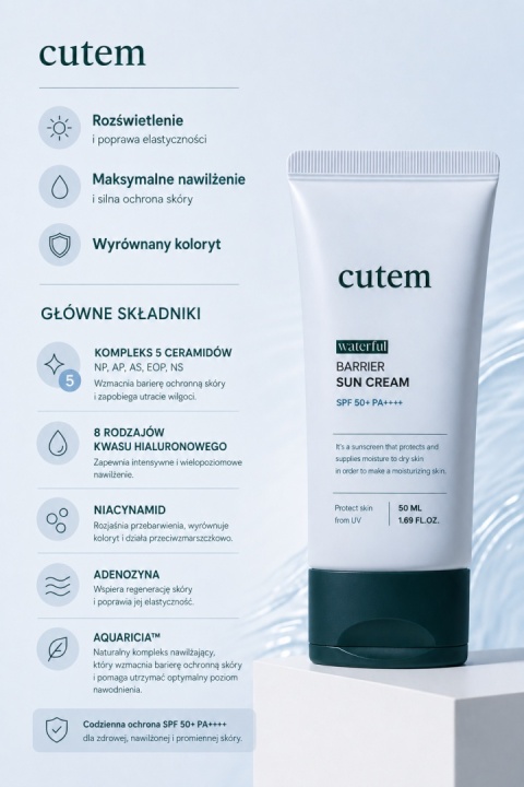 CUTEM Waterful Barrier Sun Cream SPF 50+ / PA++++ | 50 ml